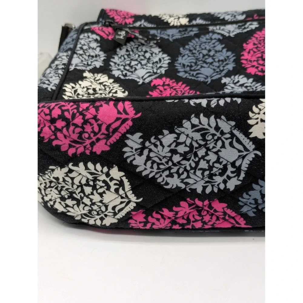 Vera Bradley Quilted Messenger Laptop Bag Pink Gray Black Floral 15x12x4